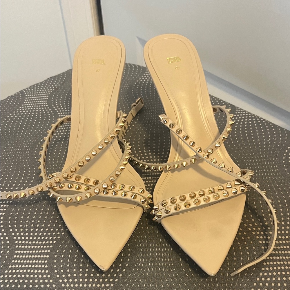 Zara Beige Studded Women's Heels